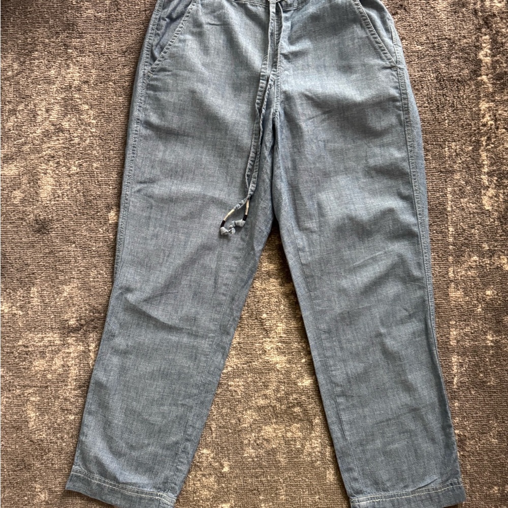 Light Blue chambray Drawstring Linen-Blend Pants